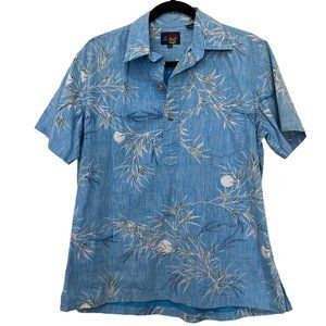 The ono shirt short sleeve mens aloha shirt bamboo print blue ‎ Size: M